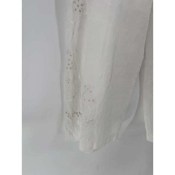 Kaelyn Max Vintage Pants Womens 14 White Canvas Sheer Floral Butterfly Cropped - Picture 3 of 16